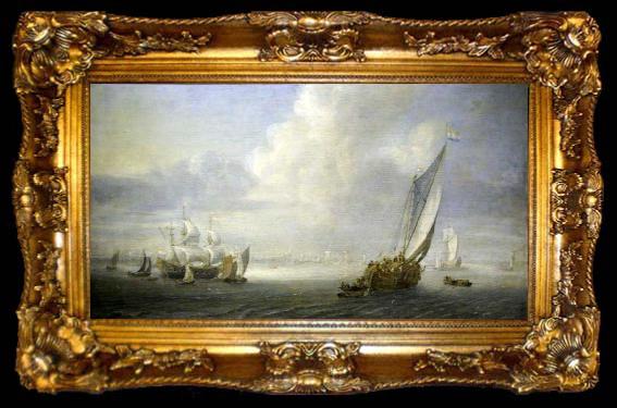 framed  Abraham van der Hecken Seascape with a port in the background, ta009-2